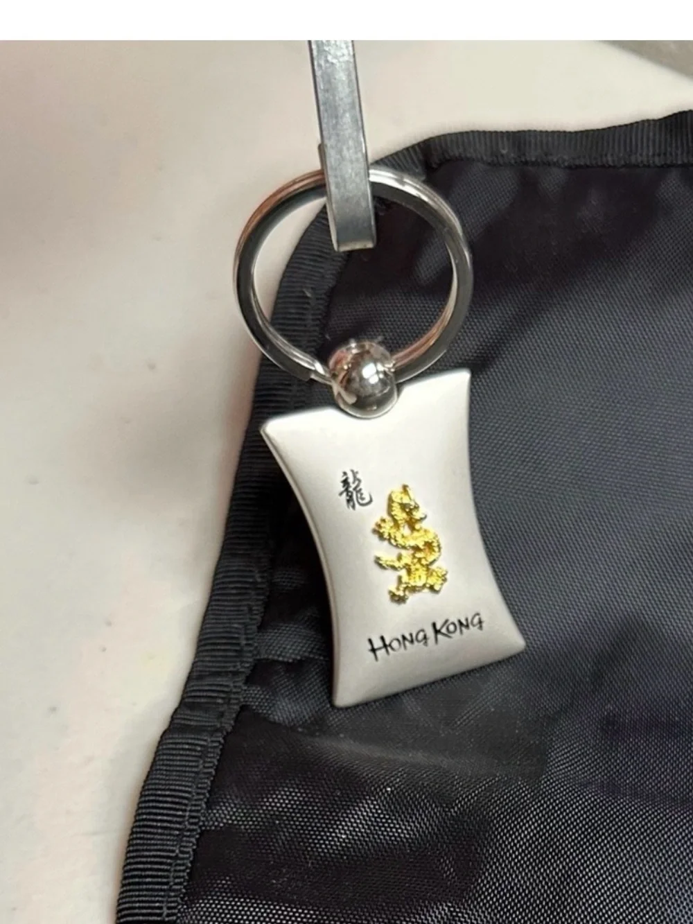 Hong Kong Gold Dragon Stainless Steel Keychain - Silver